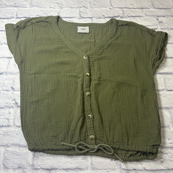 French Laundry Olive Button-Down Women's Top. Gauzy fabric. Size Large. - Picture 1 of 7